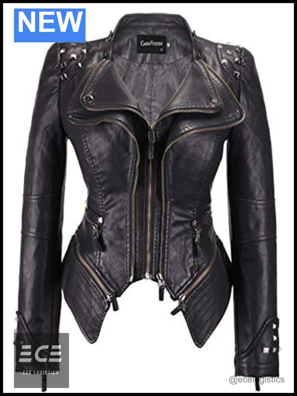 Faux Leather Studded Moto Jacket Perfectly Shaping Biker